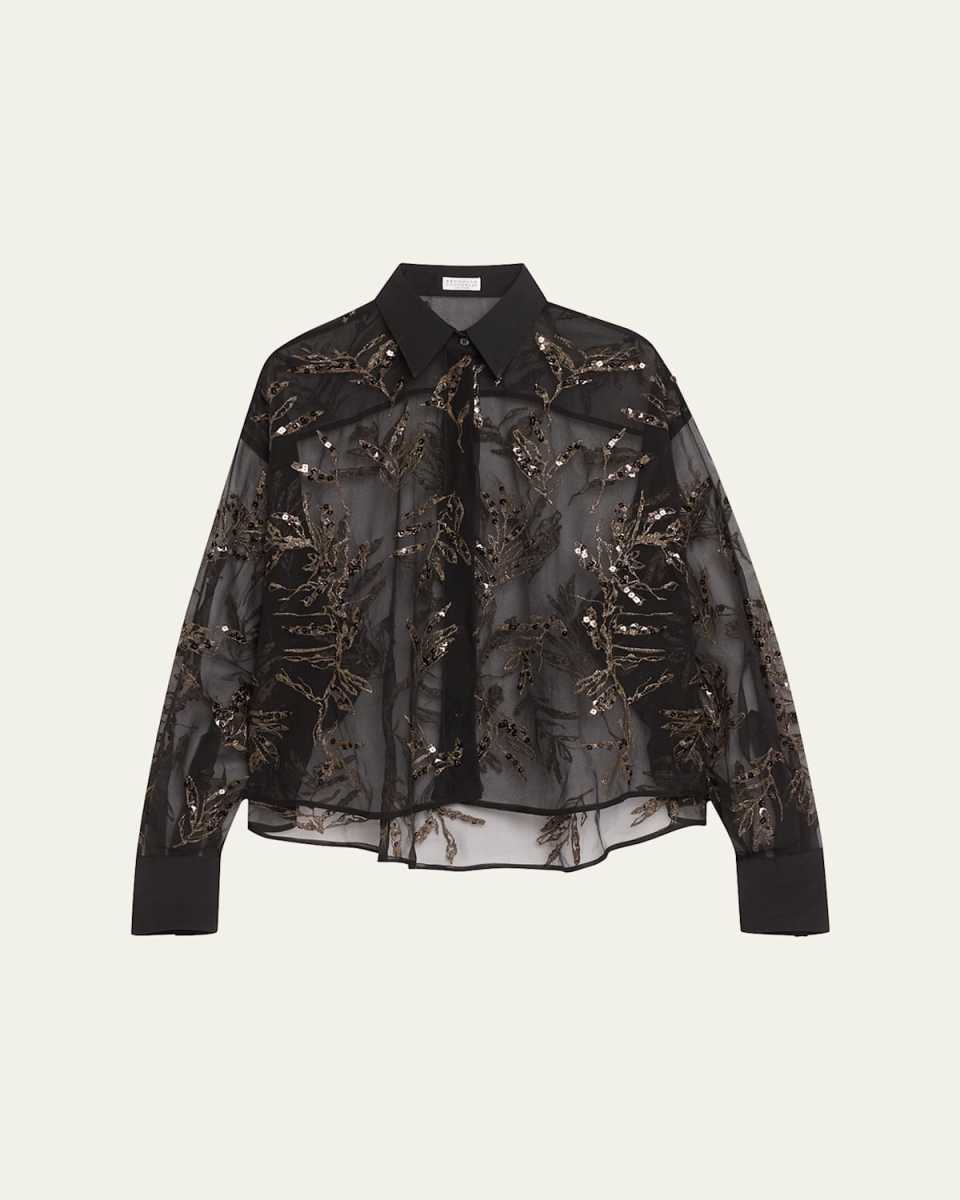 Herbarium Embroidered Crispy Silk Organza Shirt